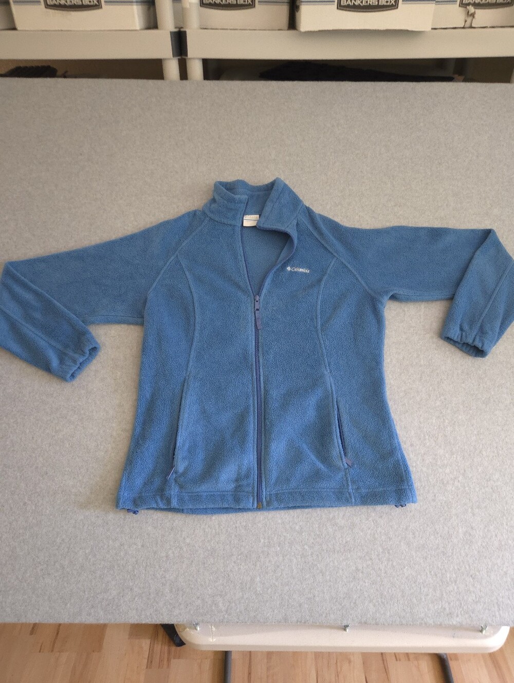 Columbia Women’s Large Blue Fleece Jacket Full Zip Pockets Outdoor Plus
